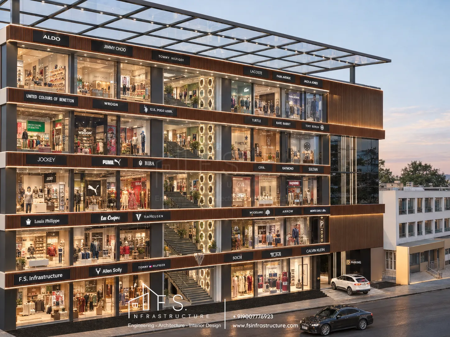 A. Dot Shopping Mall Commercial Retail 3D Elevation