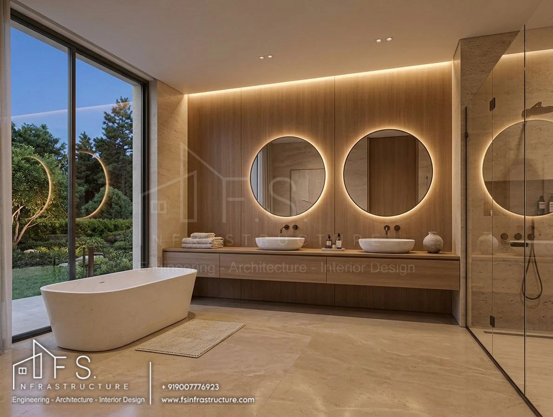 Khan's Mansion — Master bath · Wide view