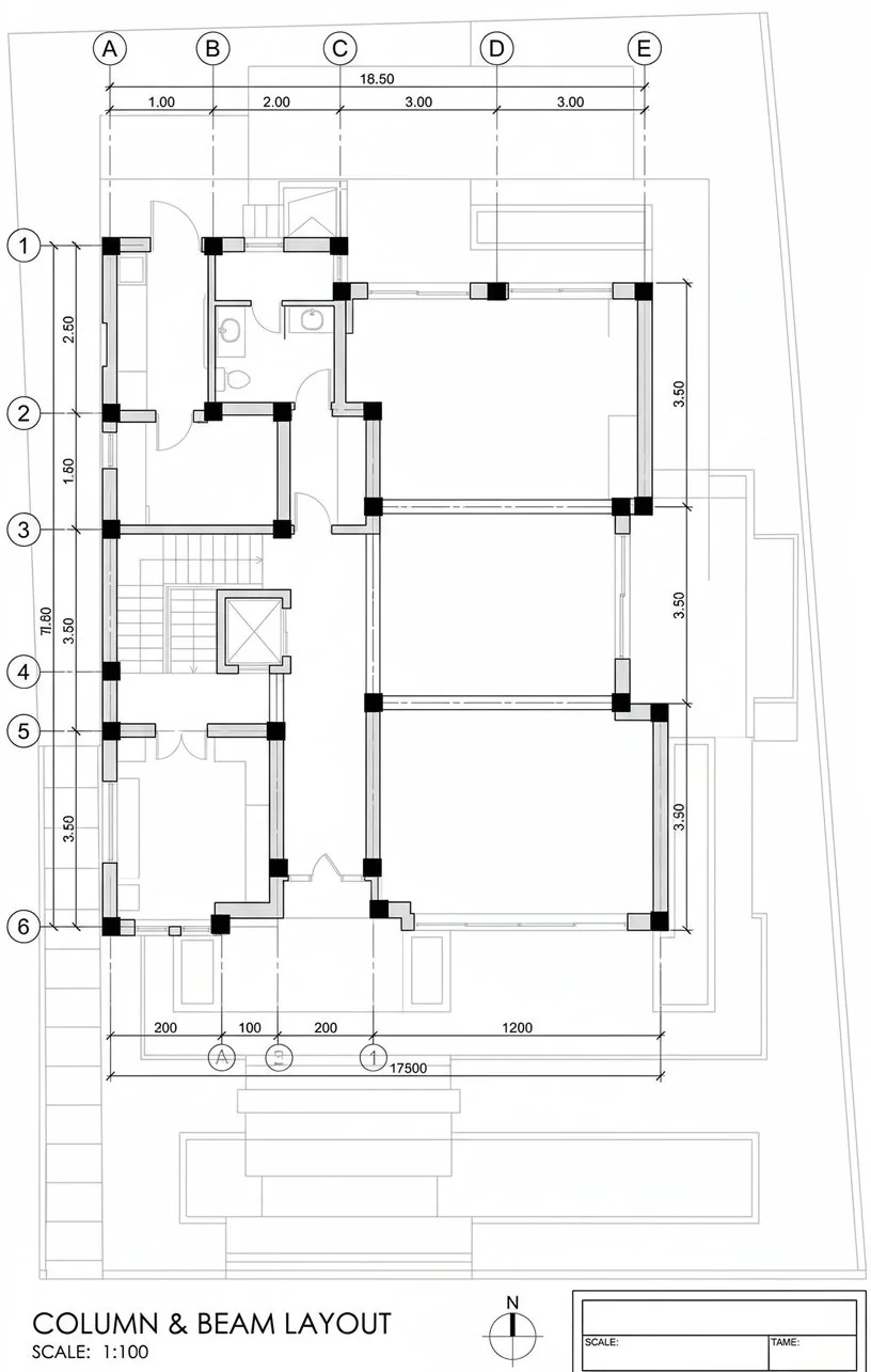 Khan's Mansion — Column & beam layout