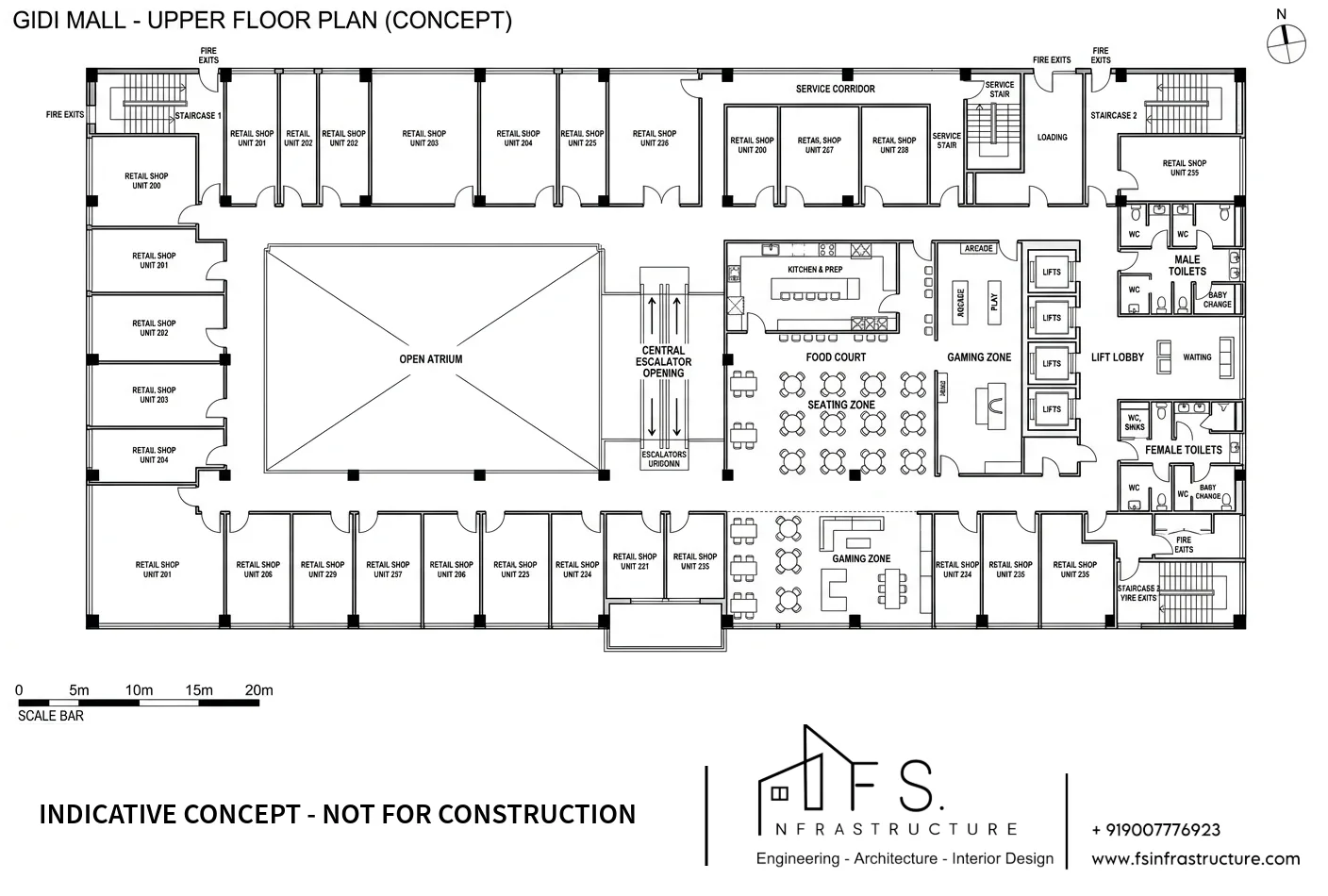 First floor shop units and central atrium plan