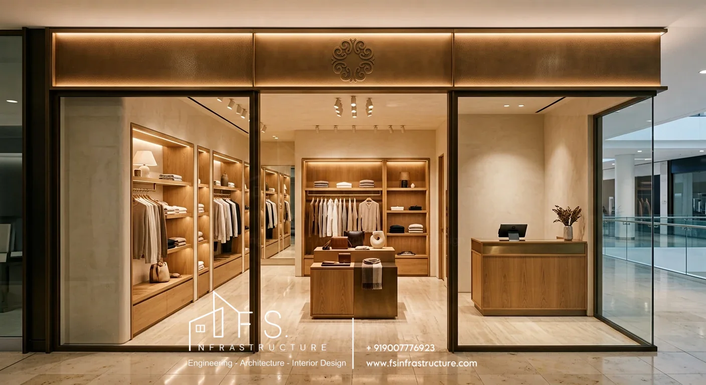 Retail shop interior layout and wooden displays