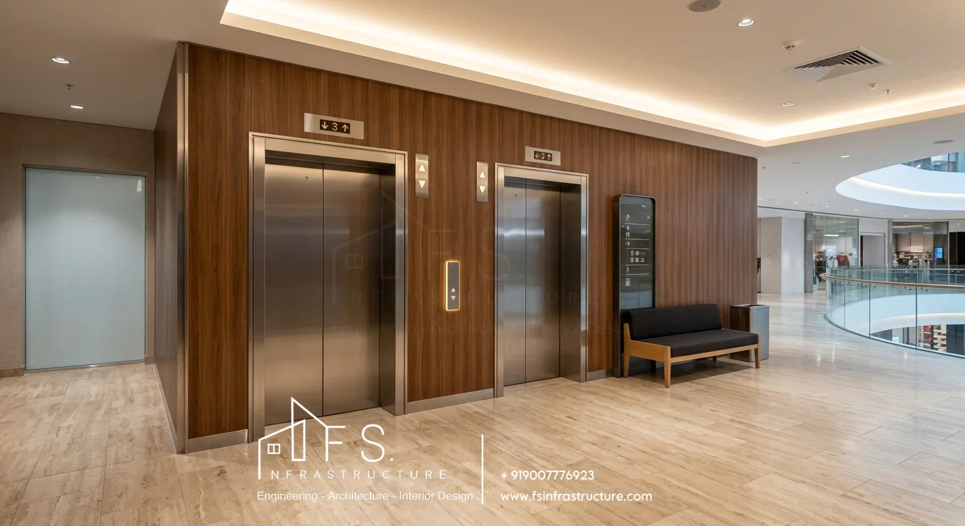Modern elevator lift lobby interior
