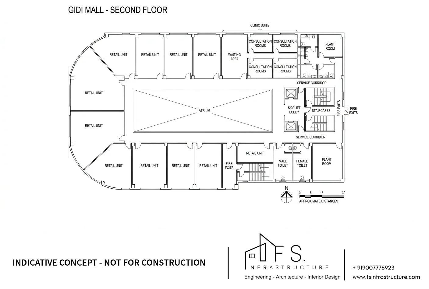 Second floor clinic suite and upper retail layout plan