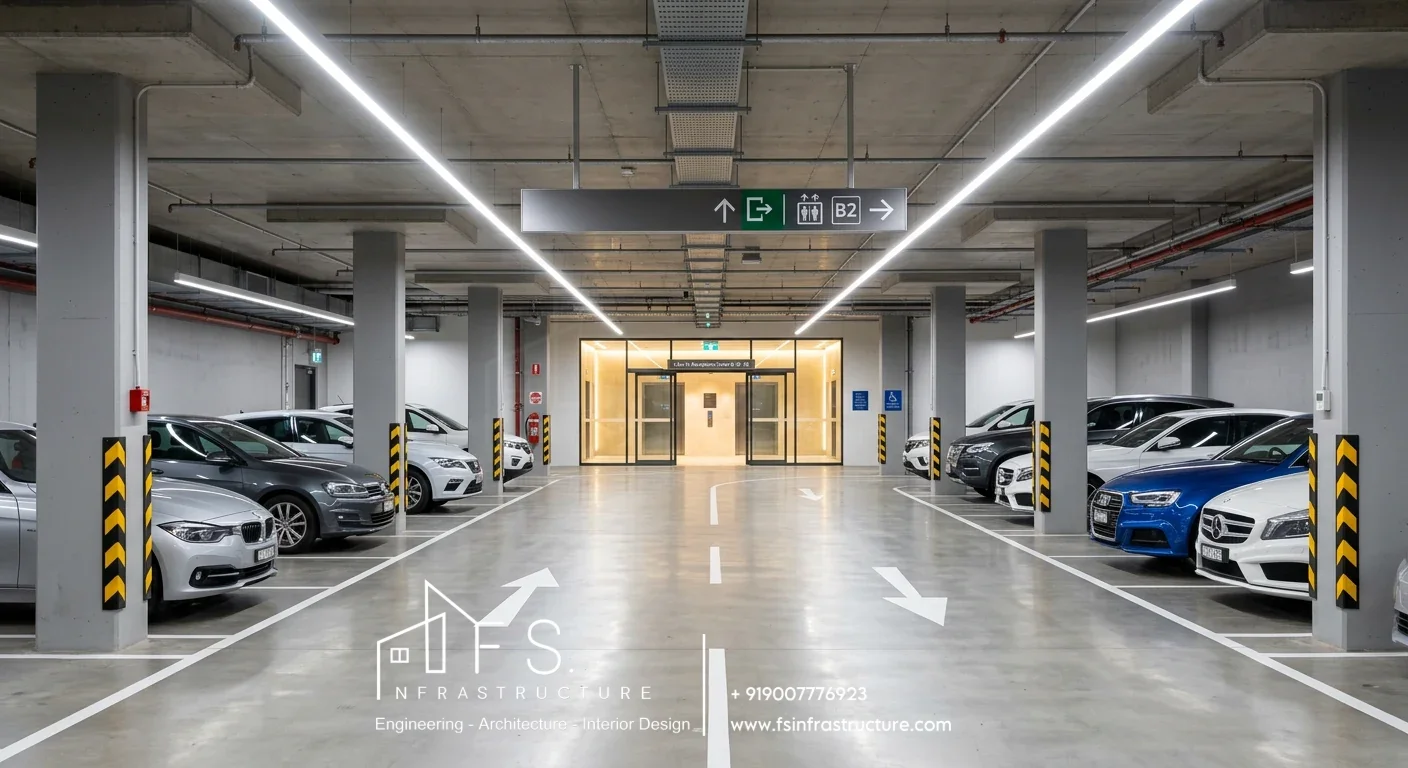 Basement parking layout and structural columns