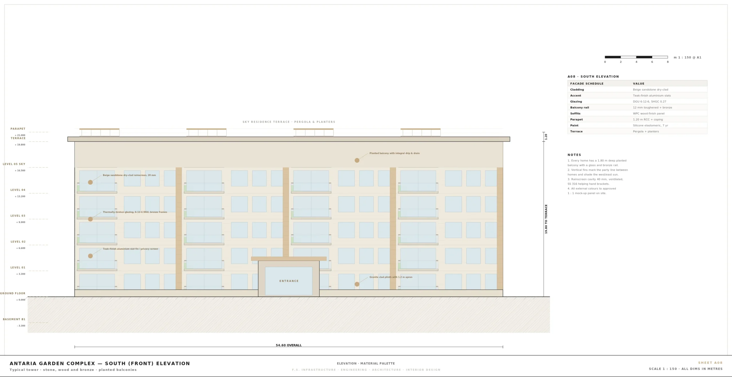 A08 — High-Rise Front Architectural Elevation Drawing