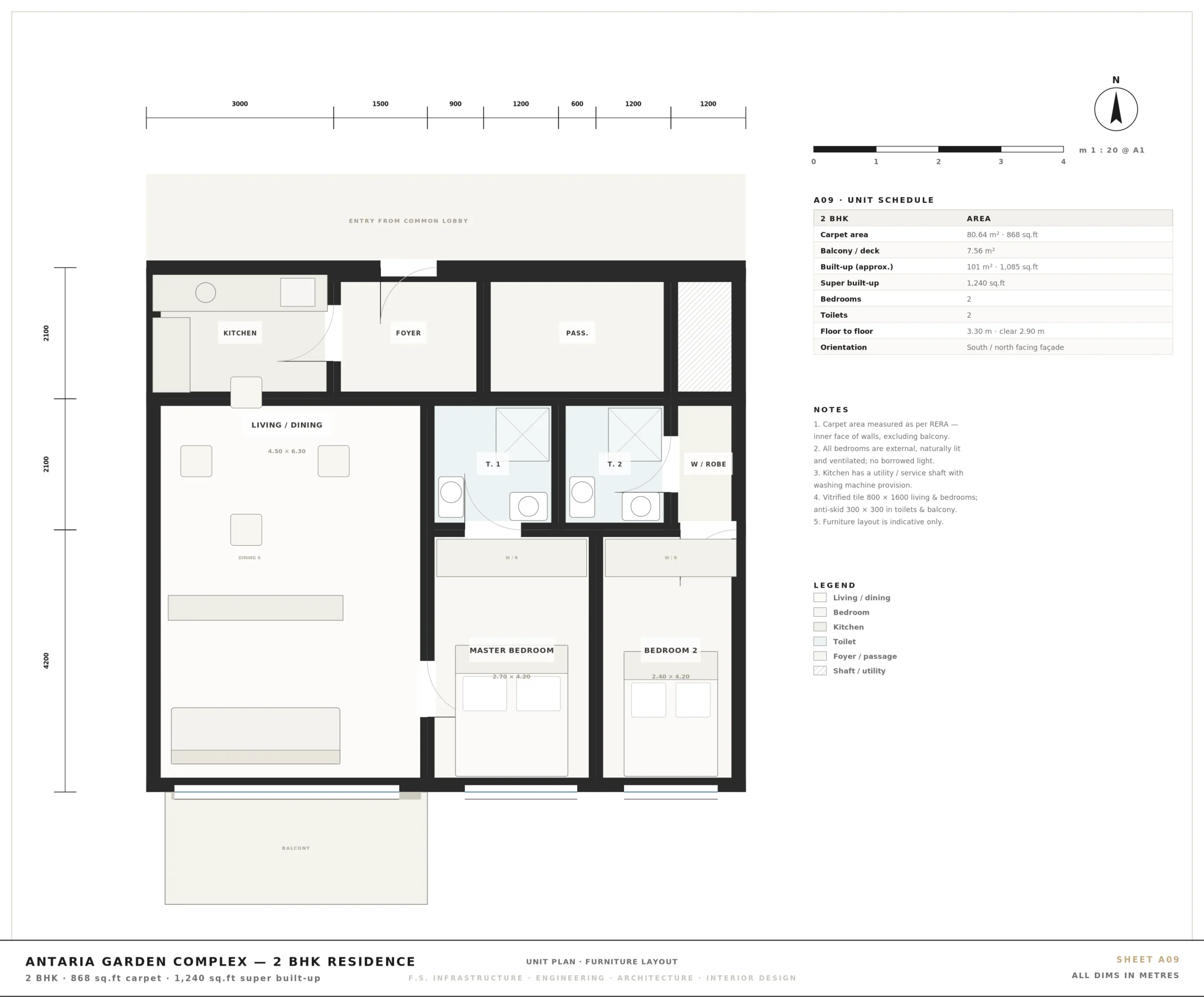 A09 — 2 BHK Luxury Residential Unit Plan