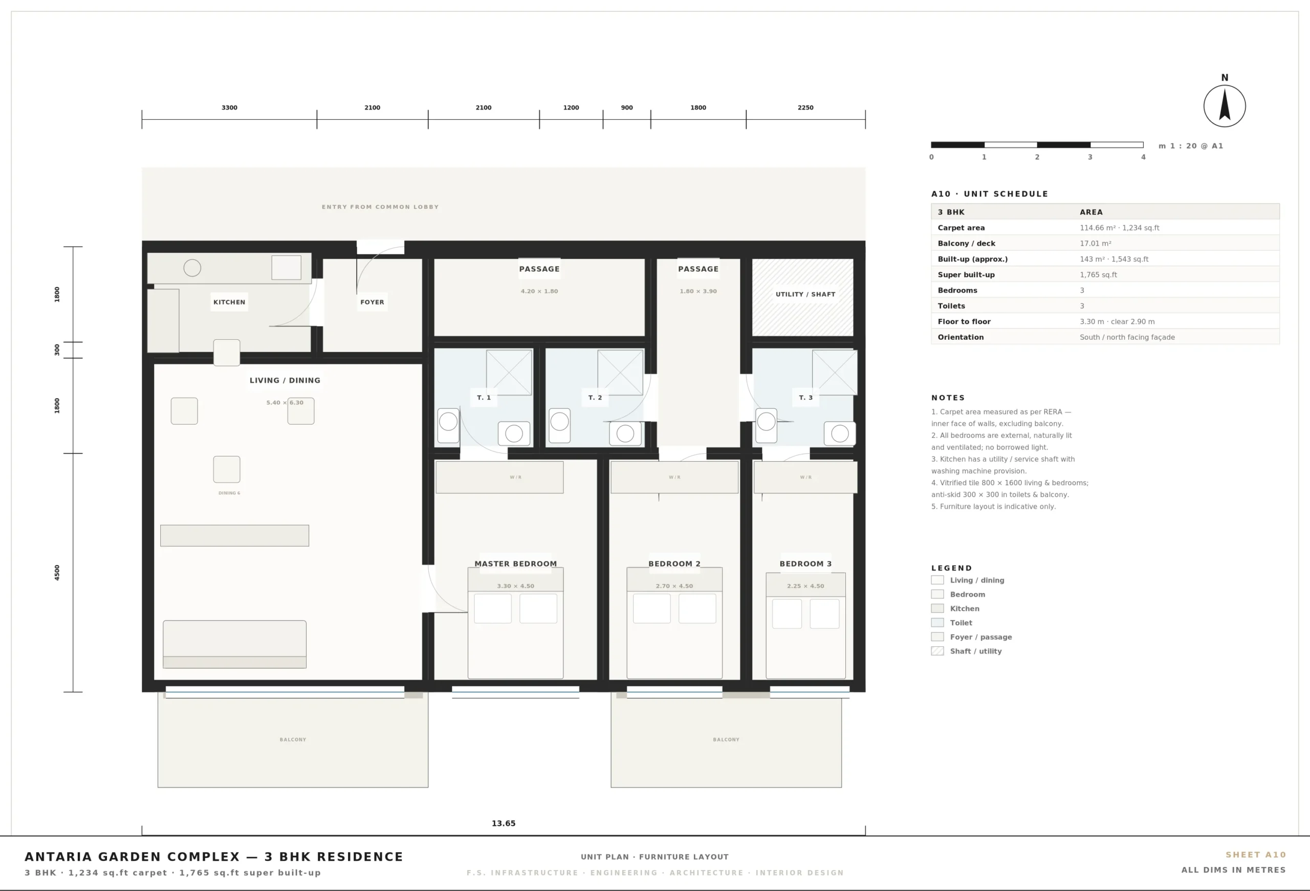 A10 — 3 BHK Premium Apartment Unit Plan