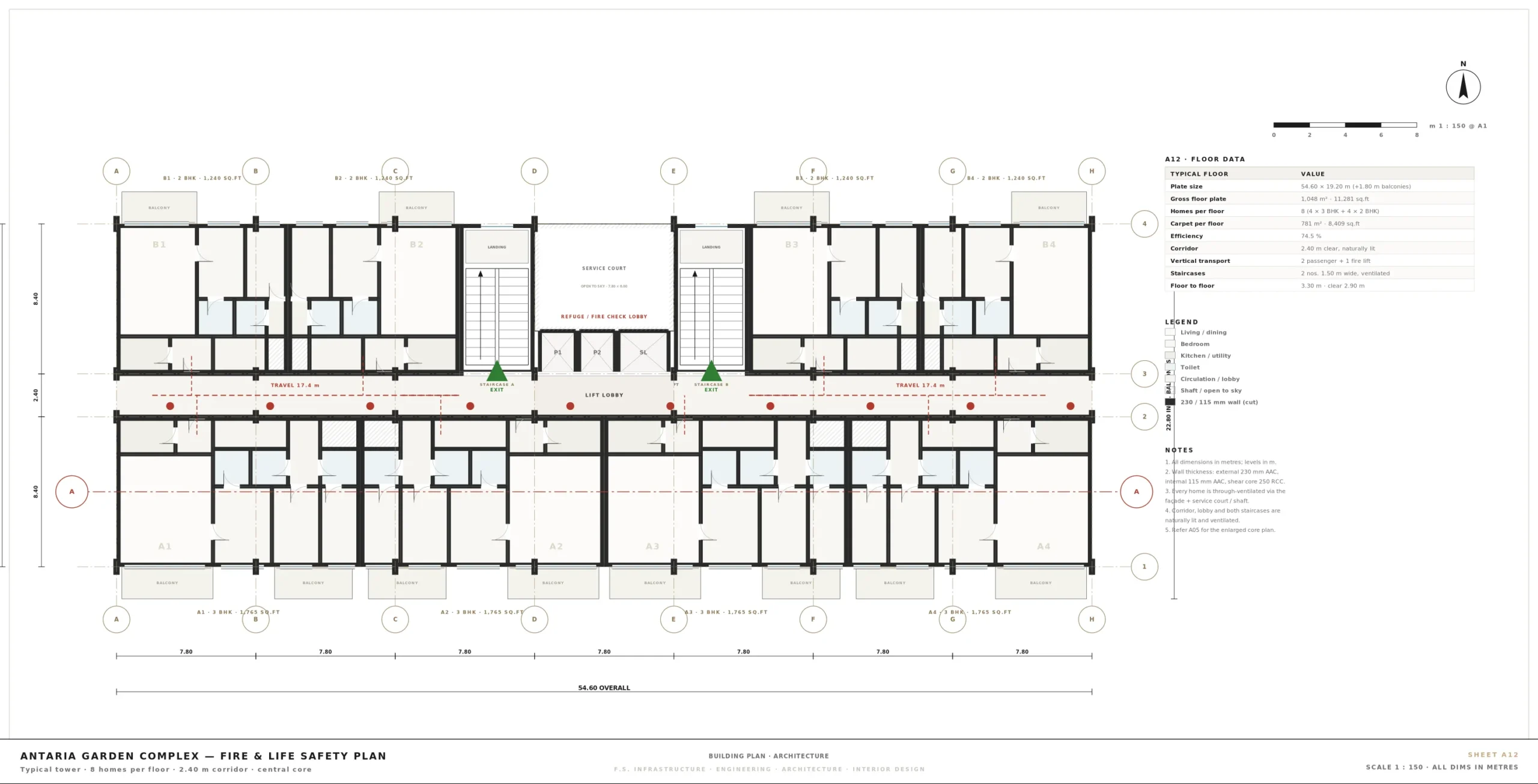 A12 — Fire Life Safety NBC Compliant Egress Plan