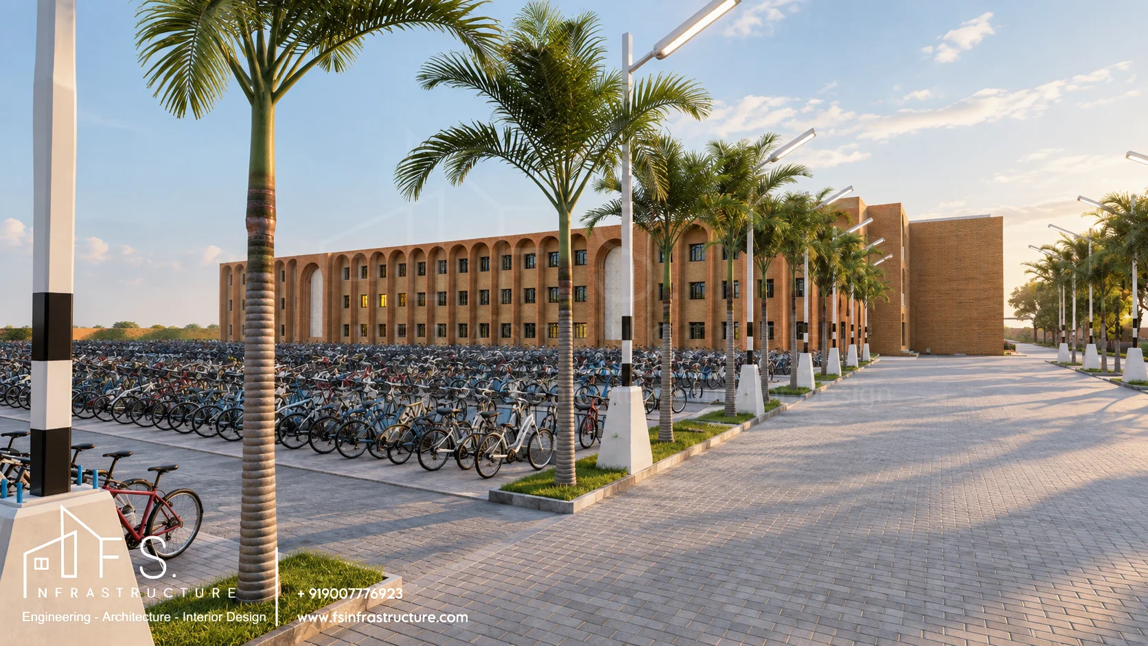 Army Public School, Panagarh — Arched brick facade & student bicycle plaza