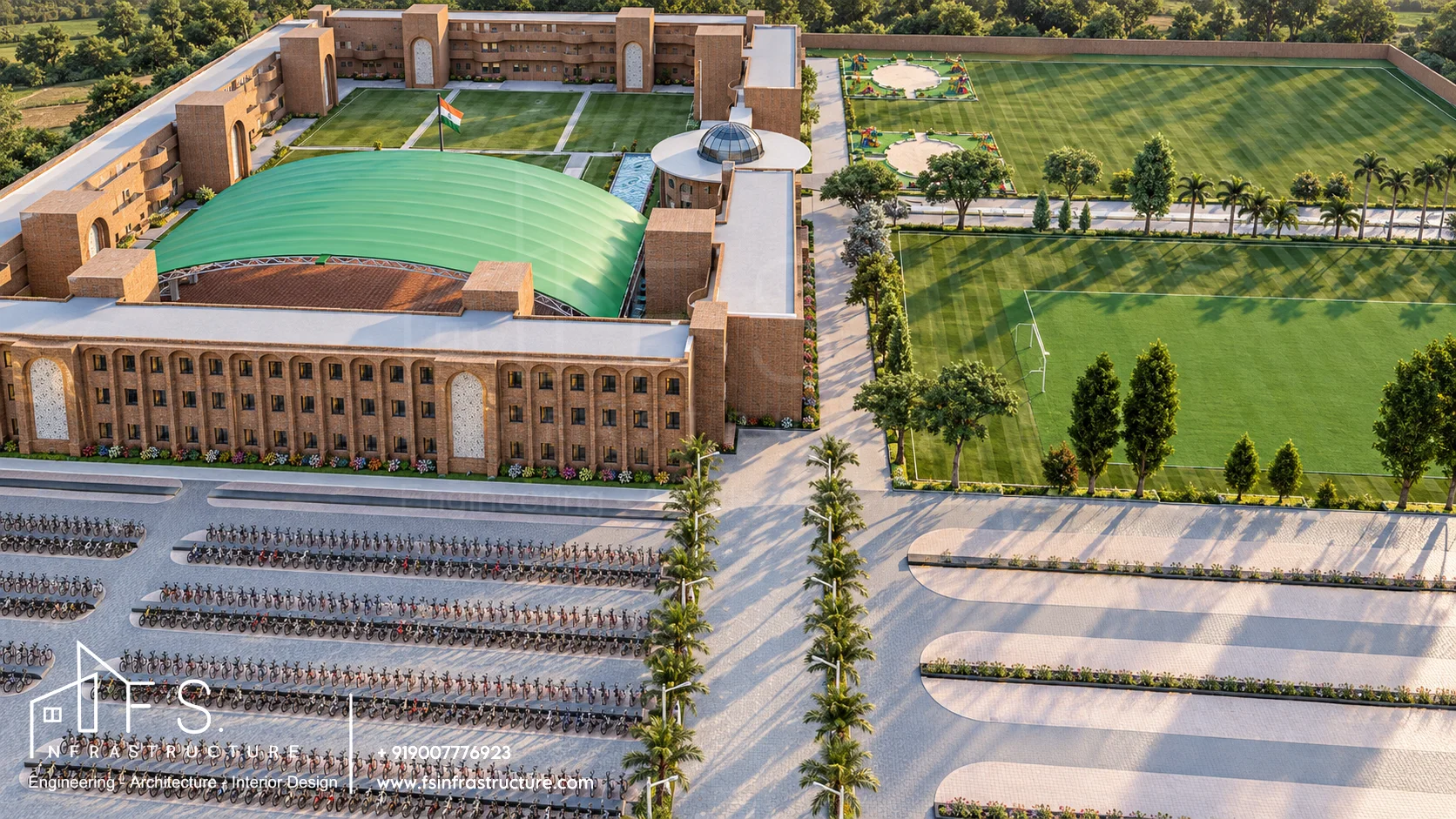 Army Public School, Panagarh — Central palm boulevard & sports turf fields