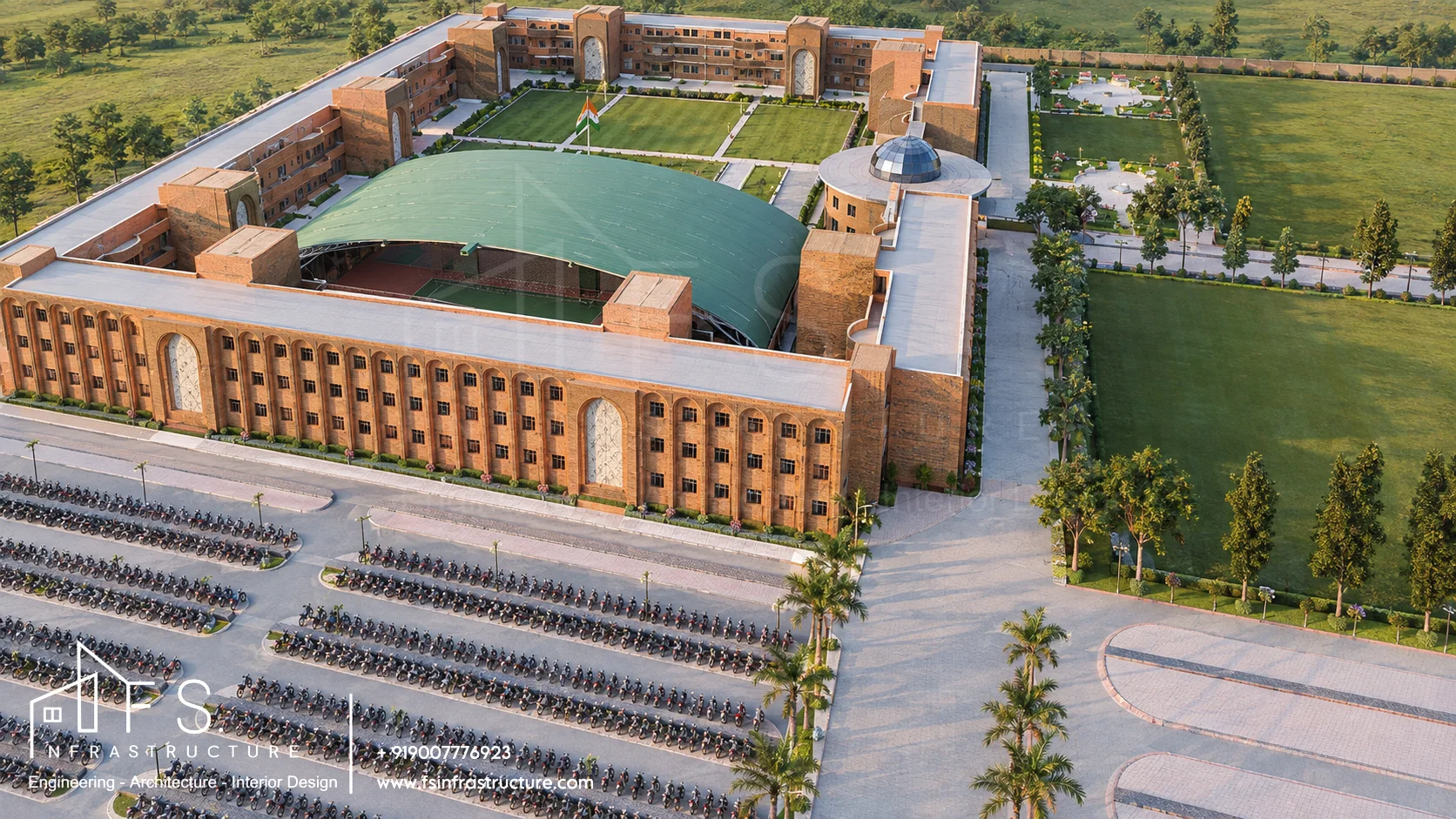 Army Public School, Panagarh — Vaulted arena roof & central courtyard