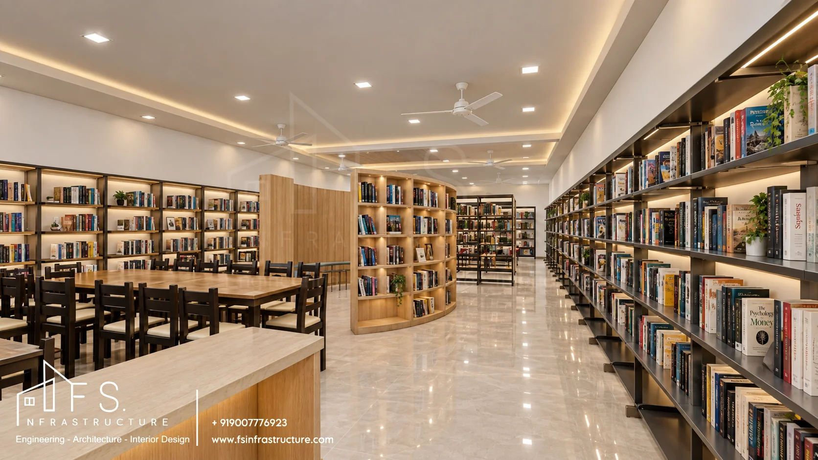 Army Public School, Panagarh — Central library · Curved oak rotunda bookcase