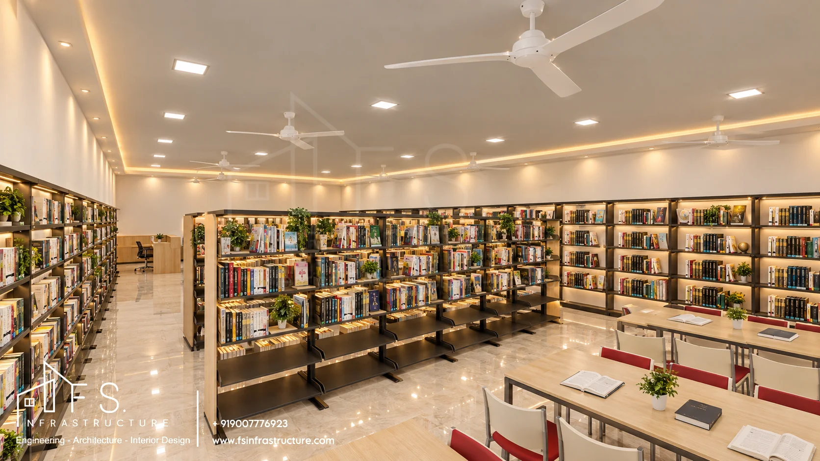 Army Public School, Panagarh — Central library · Island book stacks