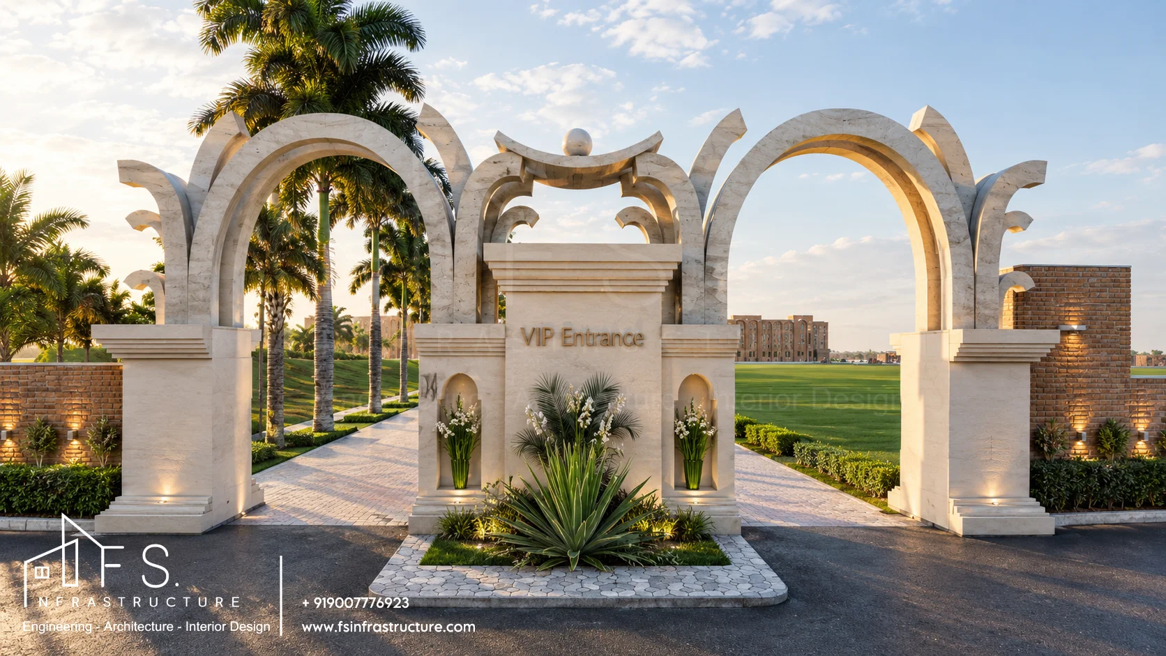Army Public School, Panagarh — Sculptural triple-arch VIP entrance