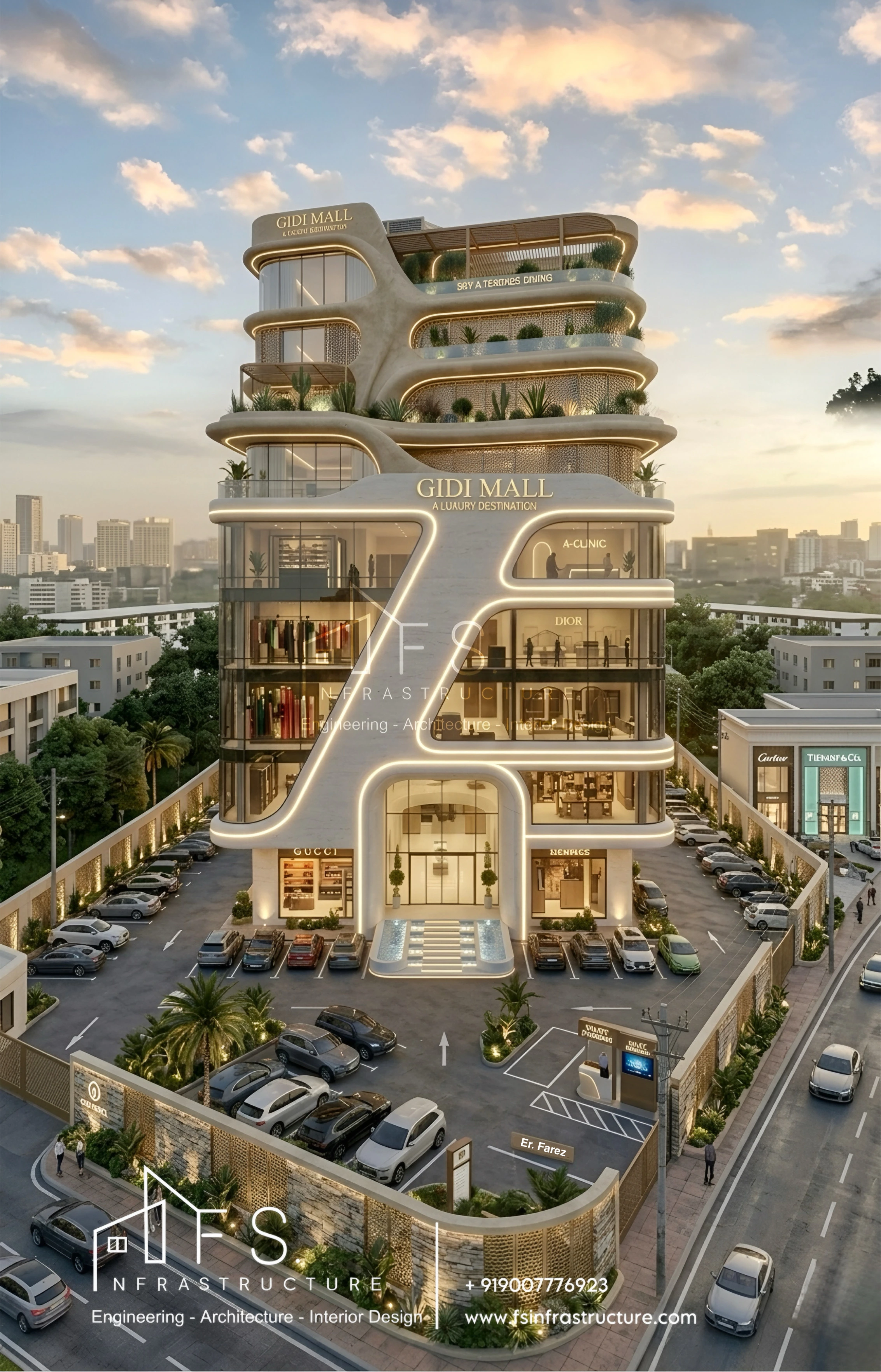 GIDI Mall commercial architecture front facade in CG Rd, Ahmedabad