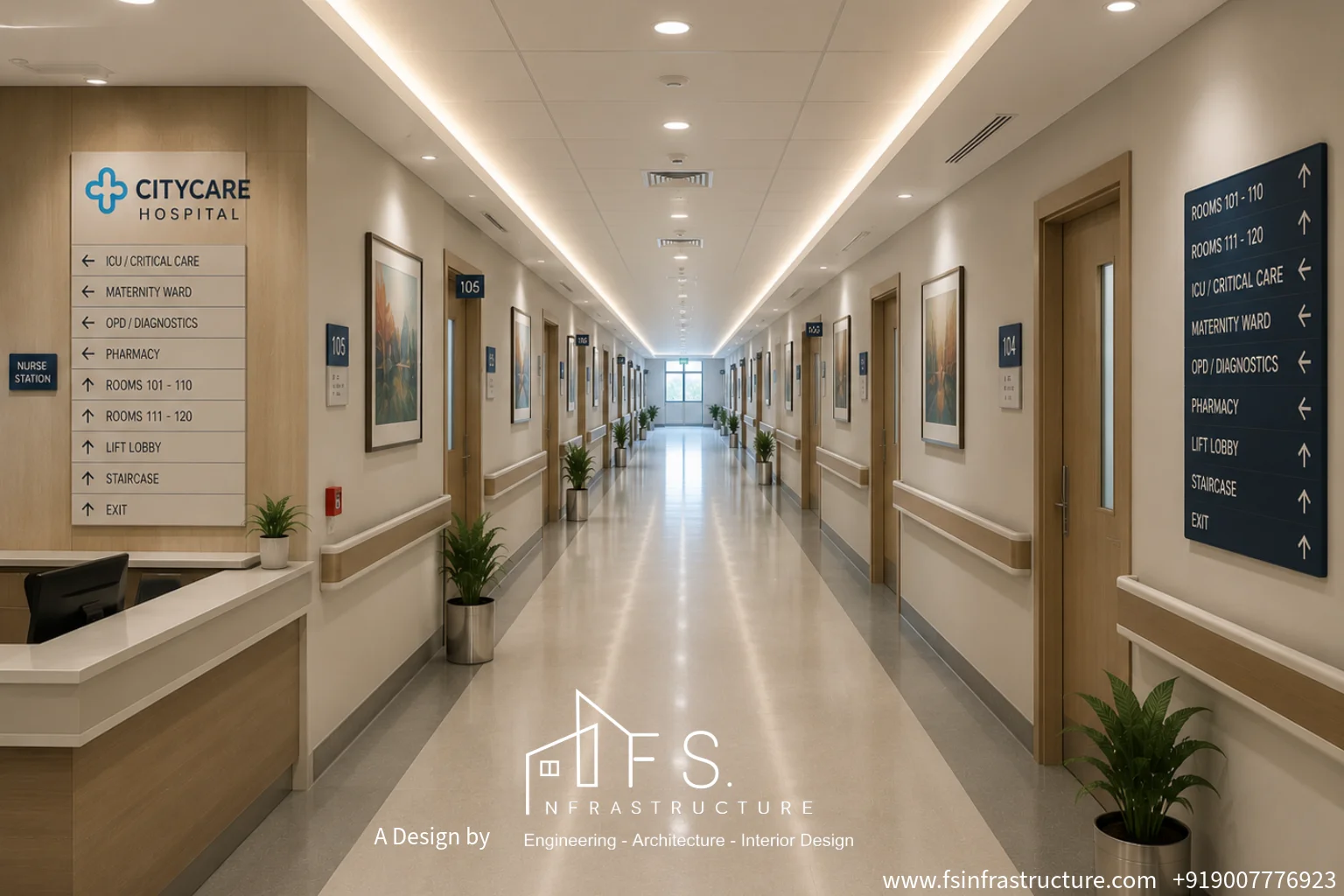 Citycare Hospital main corridor lighting