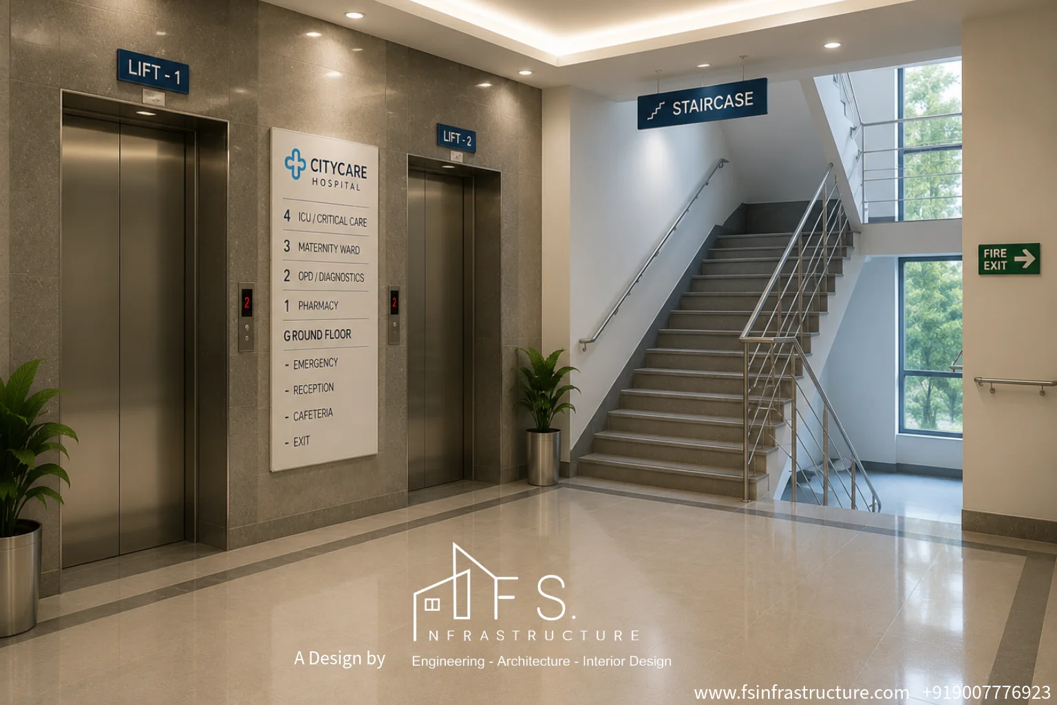 Citycare Hospital stretcher lift lobby interior