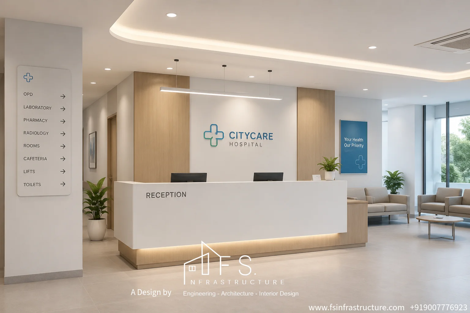 Citycare Hospital reception interior design