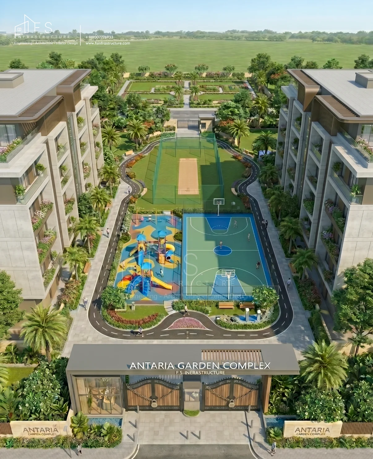 Antaria Garden Complex 15-Acre Township — Birds-Eye Aerial View